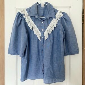 [SOLD] Vintage Short Sleeve Cowboy Western Blue Button Up